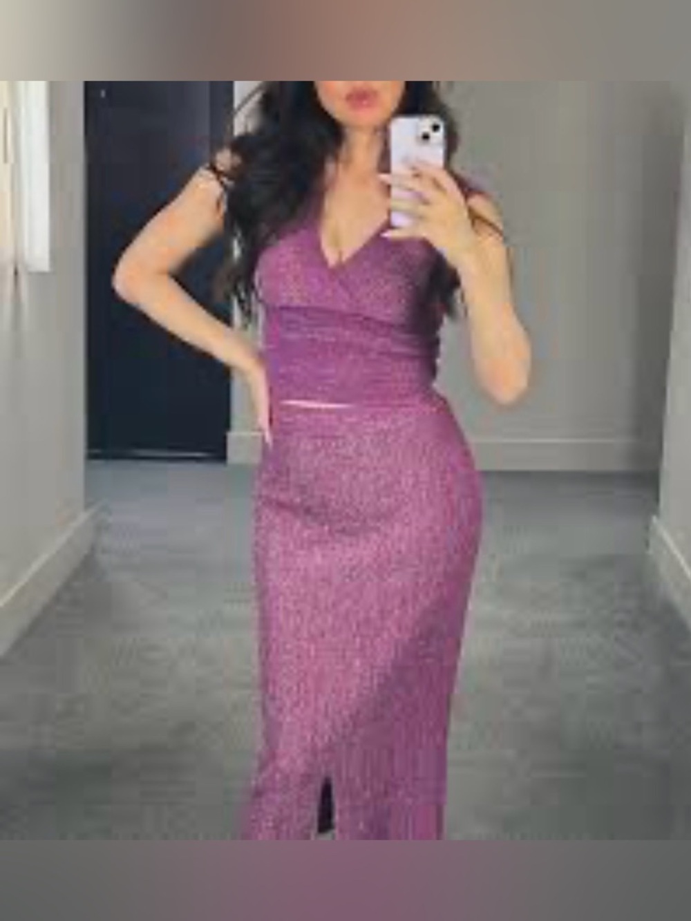 House of Harlow 1960 Metallic Knit Two Piece Set Pink Small